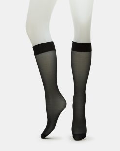 3 PACK SHEER KNEE HIGH SOCKS MESH BLACK