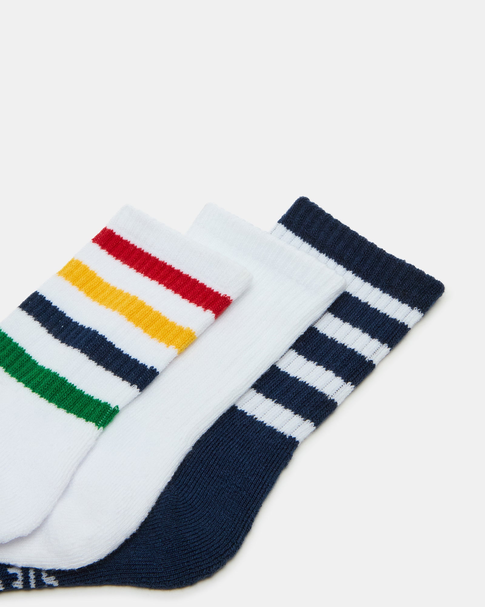 3 PACK STRIPED CREW SOCKS WHITE MULTI - Image 2