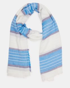STRIPED OBLONG SCARF BLUE