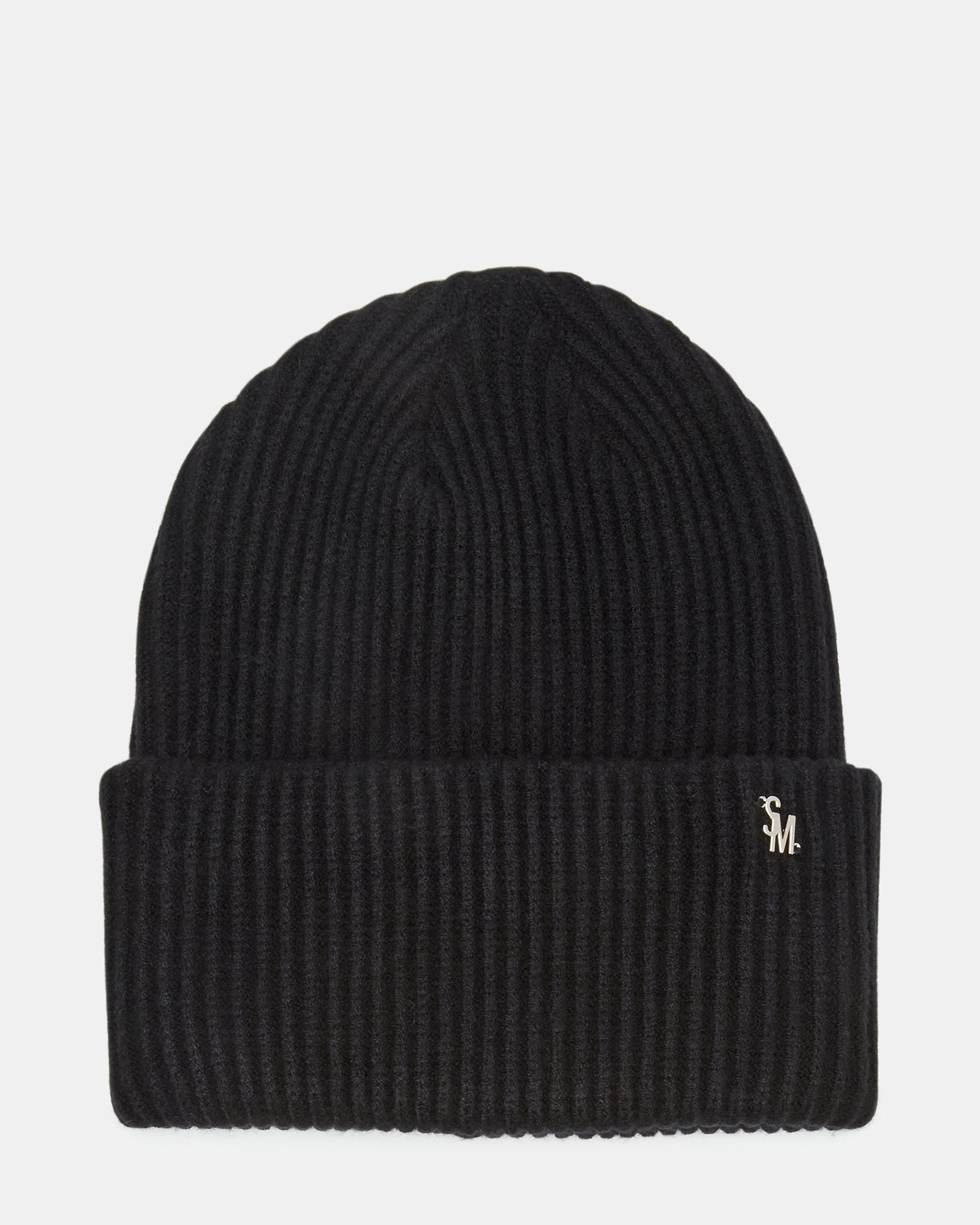 DOUBLE LAYER RIBBED KNIT BEANIE BLACK