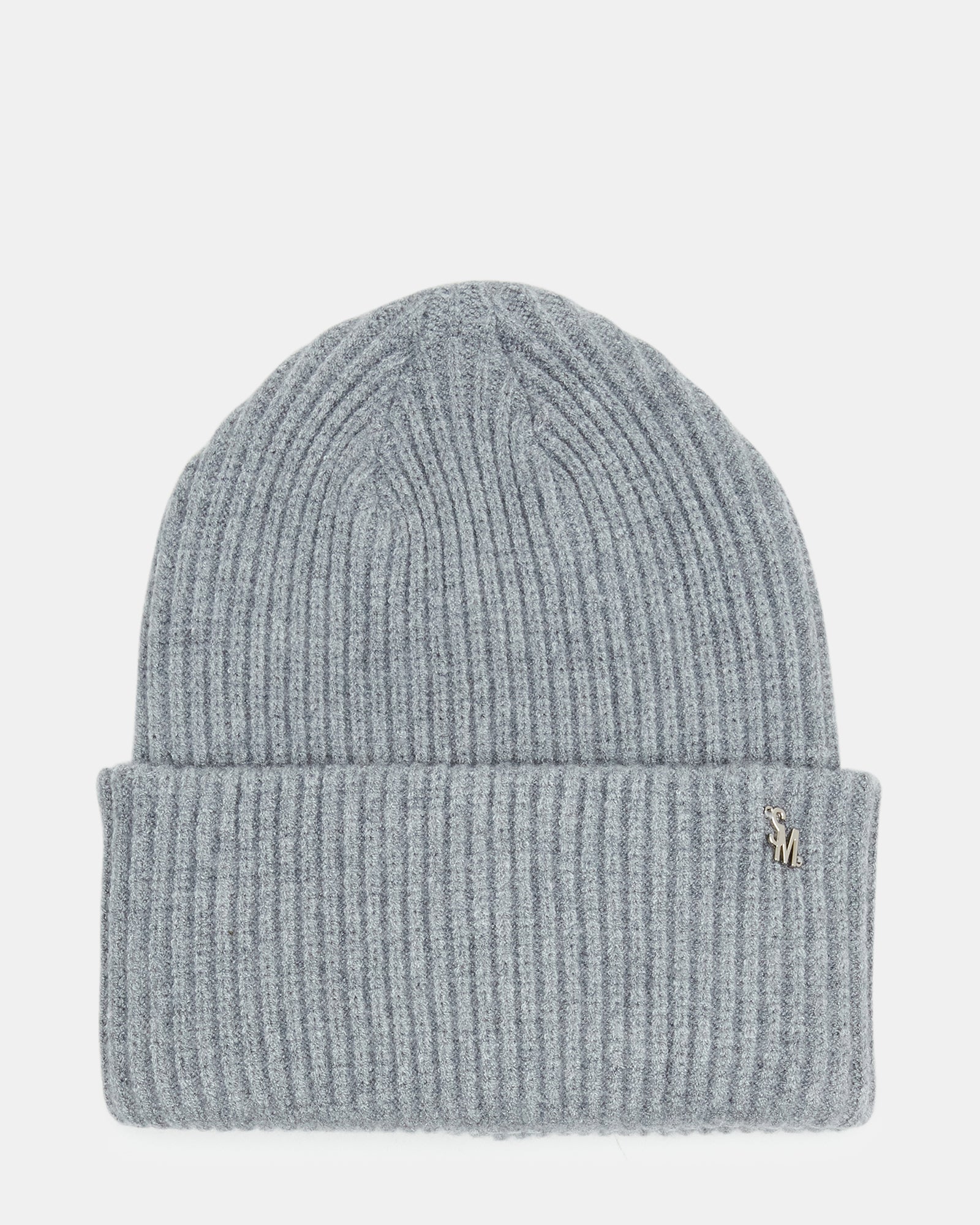 DOUBLE LAYER RIBBED KNIT BEANIE GREY