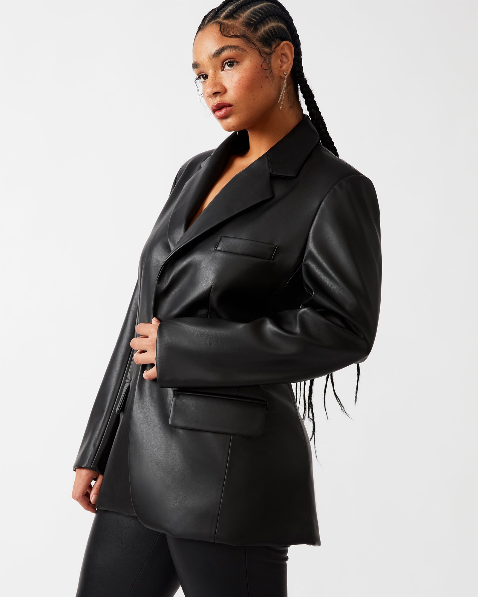 IMAAN FAUX LEATHER BLAZER BLACK - Image 3