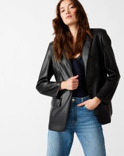 IMAAN FAUX LEATHER BLAZER BLACK