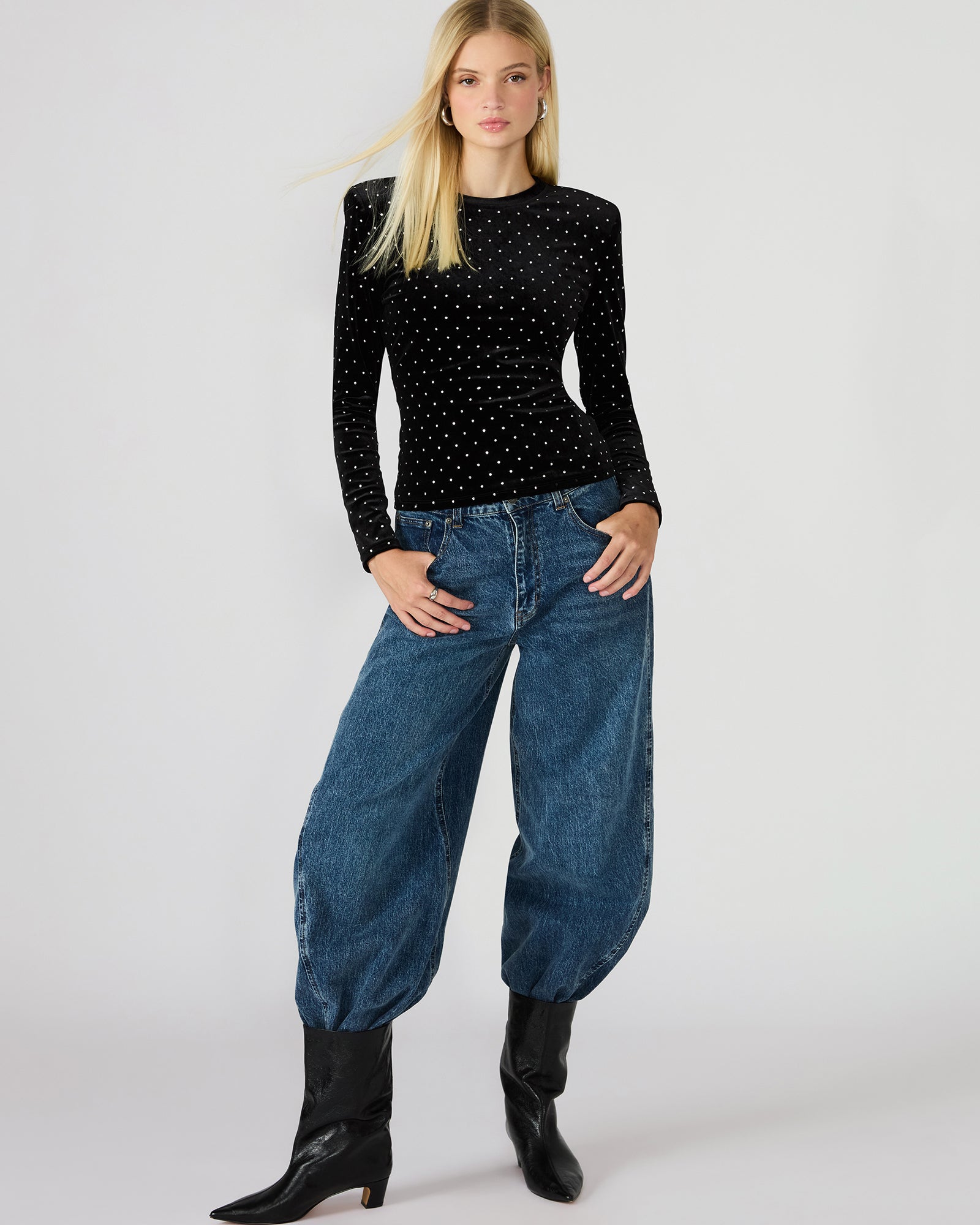 MADILYN STUDDED VELVET TOP BLACK - Image 6