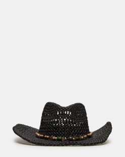 LEI BEADED TRIM WESTERN HAT BLACK